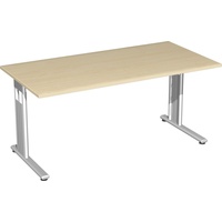 Geramöbel Schreibtisch ahorn rechteckig, C-Fuß-Gestell silber 160,0 x 80,0