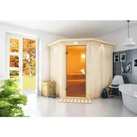Karibu Sauna Lilja 2 Bänke Ganzglastür 3 Halogenstrahler Wand