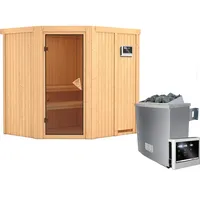 Karibu Sauna Siirin Eck,9KW ext.Strg easy bronzierte Ganzglastür