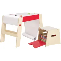 Roba Kindertisch Maltisch & Hocker Set 2-tlg. Holz natur/rot
