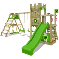FATMOOSE Spielturm BoldBaron mit Doppelschaukel, Wackelbrücke und Rutsche grün