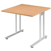 Geramöbel Flex Schreibtisch buche quadratisch, C-Fuß-Gestell silber 80,0 x