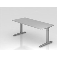 Hammerbacher höhenverstellbarer Schreibtisch lichtgrau rechteckig, C-Fuß-Gestell silber 180,0 x