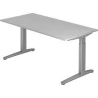 Hammerbacher höhenverstellbarer Schreibtisch lichtgrau rechteckig, C-Fuß-Gestell silber 160,0 x