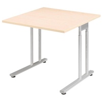 Geramöbel Schreibtisch ahorn quadratisch, C-Fuß-Gestell silber 80,0 x 80,0