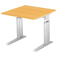 Hammerbacher Schreibtisch buche quadratisch, C-Fuß-Gestell silber 80,0 x 80,0