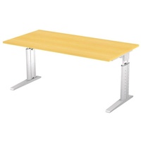 Hammerbacher US16 höhenverstellbarer Schreibtisch buche rechteckig, C-Fuß-Gestell silber 160,0