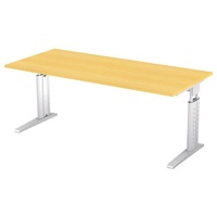 Hammerbacher US19 höhenverstellbarer Schreibtisch buche rechteckig, C-Fuß-Gestell silber 180,0