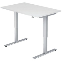 Hammerbacher XMST12 elektrisch höhenverstellbarer Schreibtisch weiß rechteckig, T-Fuß-Gestell silber