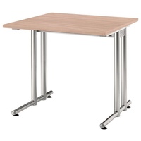 Hammerbacher Schreibtisch nussbaum quadratisch, C-Fuß-Gestell silber 80,0 x 80,0