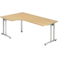 Hammerbacher Schreibtisch ahorn L-Form, C-Fuß-Gestell silber 200,0 x 80,0/120,0