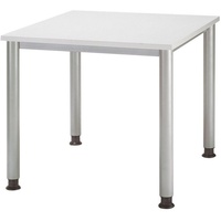 Hammerbacher Schreibtisch lichtgrau quadratisch, 4-Fuß-Gestell silber 80,0 x 80,0