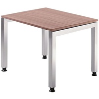 Hammerbacher Schreibtisch nussbaum rechteckig, 4-Fuß-Gestell silber 80,0 x 80,0