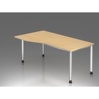 Hammerbacher Schreibtisch ahorn Trapezform, 4-Fuß-Gestell silber 180,0 x 80,0/100,0