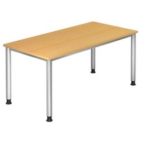 Hammerbacher höhenverstellbarer Schreibtisch buche rechteckig, 4-Fuß-Gestell silber 160,0 x