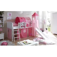 TICAA Hochbett Ekki Country onesize Kiefer massiv weiß rosa