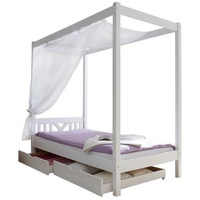 TICAA Himmelbett Einzelbett LaLuna Kiefer Massiv Weiß