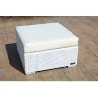 Outflexx Beistelltisch/Hocker, weiß, Polyrattan, inkl. Glasplatte und Polster