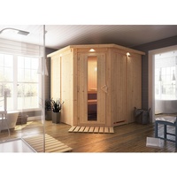 Karibu Sauna Jarin mit Eckeinstieg 68 mm-Ohne Ofen-inkl. Dachkranz-