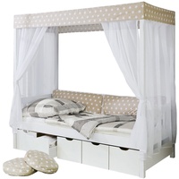 TICAA Himmelbett Lino 90 x 200 cm Kiefer weiß