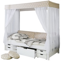 TICAA Himmelbett Lino 90 x 200 cm Kiefer weiß