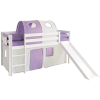 TICAA Rutschbett Manuel Kiefer massiv weiß inkl. Vorhang beige-lila