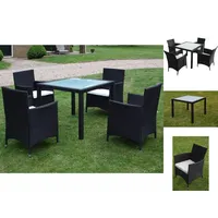 VidaXL 5-tlg. Garten-Essgruppe mit Auflagen Poly Rattan Schwarz
