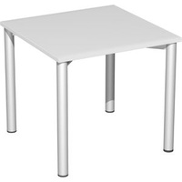 Geramöbel Flex Schreibtisch lichtgrau, silber quadratisch, 4-Fuß-Gestell silber 80,0