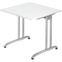Hammerbacher Schreibtisch weiß quadratisch, C-Fuß-Gestell silber 80,0 x 80,0