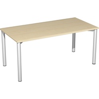 Geramöbel Flex Schreibtisch ahorn, silber rechteckig, 4-Fuß-Gestell silber 160,0