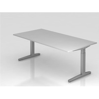 Hammerbacher höhenverstellbarer Schreibtisch lichtgrau rechteckig, C-Fuß-Gestell silber 200,0 x