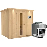 Karibu Sauna Sodin mit Fronteinstieg 68 mm-9 kW Bio-Kombiofen