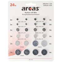 Arcas 24 Alkaline und Lithium Knopfzellen Batterien sortiert im