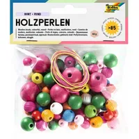 Folia Bastelset Holzperlen rund mehrfarbig 84 Stück mit 2