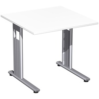 Geramöbel Flex Schreibtisch weiß quadratisch, C-Fuß-Gestell silber 80,0 x