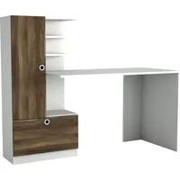 Moebel17 Schreibtisch Weiß Walnuss, Holz Optik, 2 Fächer, Rechteckig,Rechteckig,