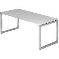 Hammerbacher Schreibtisch lichtgrau rechteckig, Kufen-Gestell silber 180,0 x 80,0