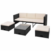 VidaXL Polyrattan Lounge-Set mit Auflagen 4-tlg. schwarz 43104
