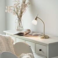 Paul Neuhaus Tischleuchte Pino klassisches Design, Flexarm, Opalglas, messing
