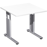 Geramöbel Flex höhenverstellbarer Schreibtisch weiß quadratisch, C-Fuß-Gestell silber 80,0