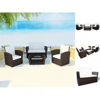 VidaXL Lounge Set 4-tlg. Polyrattan Auflagen cremeweiß braun 42641