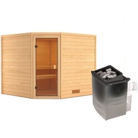 KARIBU Sauna Leona Eckeinstieg, 9 kW Saunaofen mit integrierter