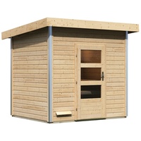 Karibu Gartensauna Pultdach Saunahaus Norge-Ohne Ofen-Moderne Saunatür (Klarglas)