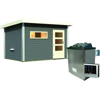 Karibu Saunahaus Skrollan 2 mit Vorraum terragrau-9 kW Ofen