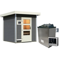 Karibu Gartensauna Pultdach Saunahaus Torge terragrau-9 kW Ofen inkl.