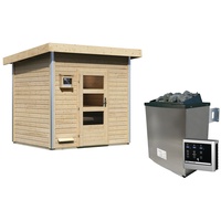 Karibu Gartensauna Pultdach Saunahaus Norge-9 kW Ofen inkl. Steuergerät-Moderne