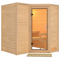 Karibu Sauna Sahib 1, Eck,ohne Zubehör klarglas Ganzglastür inkl.