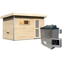 Karibu Gartensauna Pultdach Saunahaus Skrollan 1 mit Vorraum-9 kW