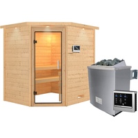 Karibu Sauna Mia - 38 mm inkl. Dachkranz-Klarglas Ganzglastür-9