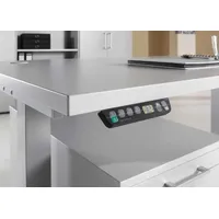 Hammerbacher elektrisch höhenverstellbarer Schreibtisch lichtgrau rechteckig, T-Fuß-Gestell silber 200,0